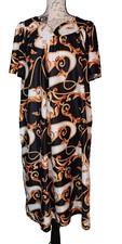 Vintage Anthony Richards Medium Muumuu Housecoat Dress Black White Gold Rope
