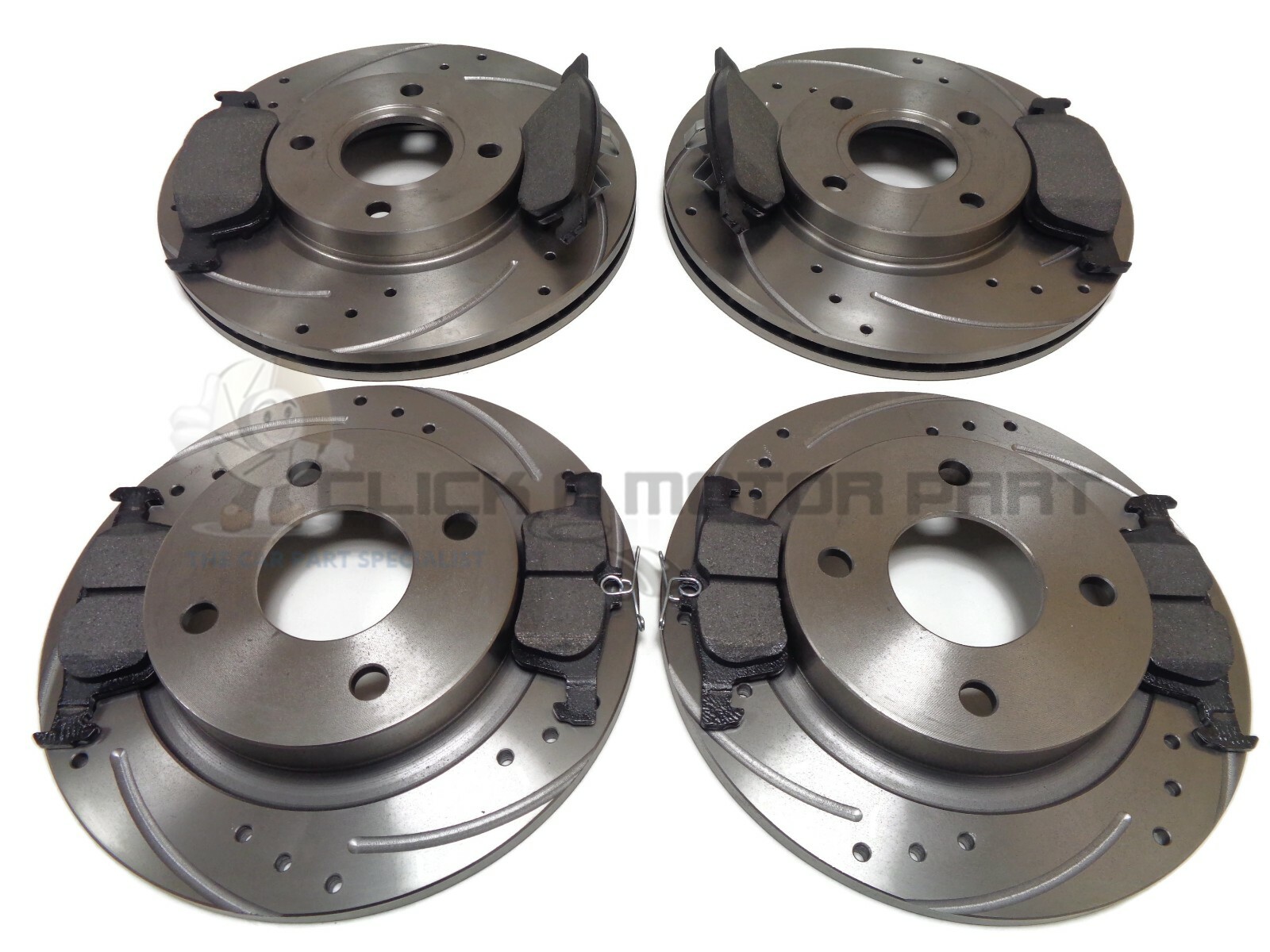 Front & Rear Drilled Grooved Brake Discs And Pads For Ford Fiesta MK8 1