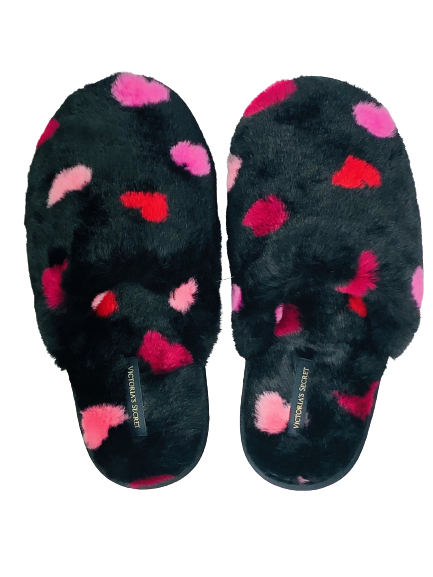 VICTORIA'S SECRET SOFT PLUSH CLOSED TOE FAUX FUR PINK VS LOGO