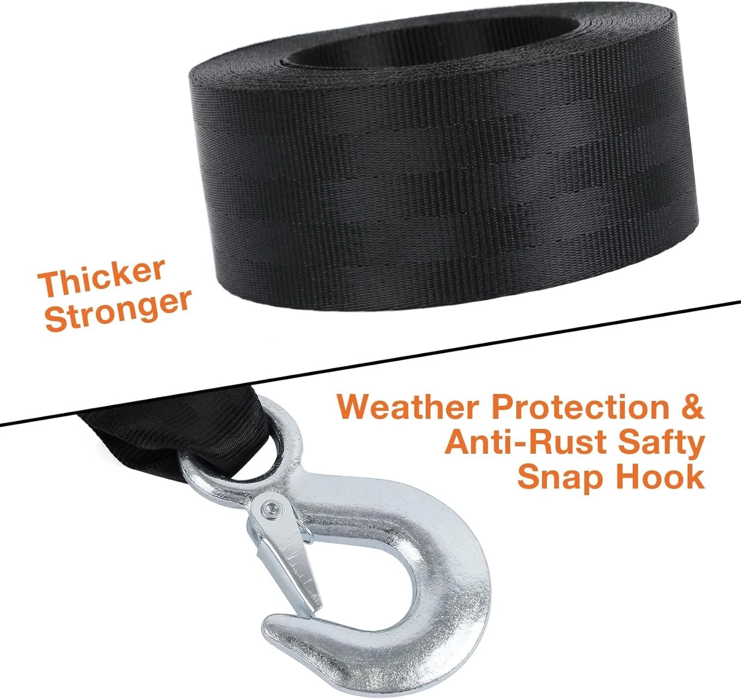 HEAVY DUTY BOAT TRAILER TOW REPLACEMENT WINCH STRAP ROPE 2" x20' WITH SNAP HOOK