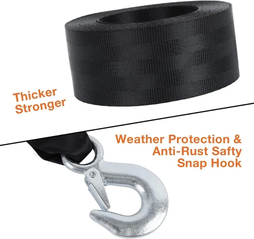 HEAVY DUTY BOAT TRAILER TOW REPLACEMENT WINCH STRAP ROPE 2" x20' WITH SNAP HOOK - Picture 3 of 17