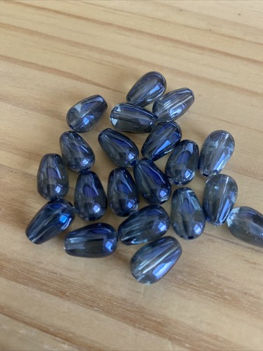 20 SLATE BLUE TEAR DROP ELECTROPLATED GLASS BEADS 13mm DIY Jewelry - Picture 2 of 5