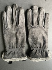Vintage Gloves Pre-Owned Suede Leather Faux Fur Lined Womens Gray Casual Driving