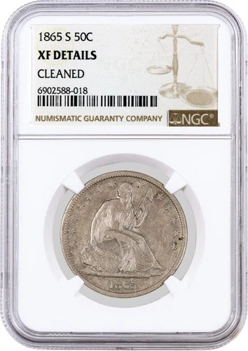 1865 S 50C Seated Liberty Half Dollar Silver NGC XF Details Cleaned Coin