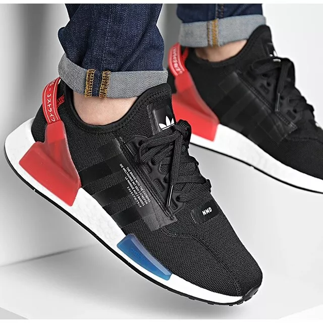 Nmd r1 mens top running shoe (white/black/red)