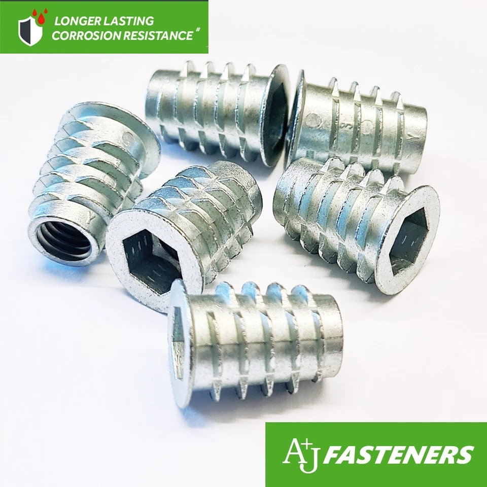 A & J FASTENERS THREADED WOOD INSERT NUTS M4 M5 M6 M8 M10 HEX DRIVE SCREW FIXINGS TYPE D