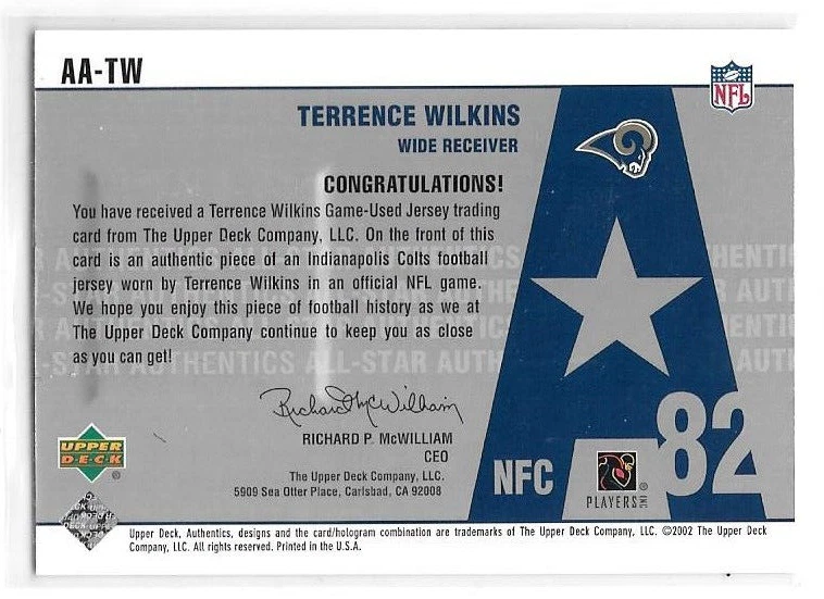 2002 UD Authentics All-Star Authentics Game-Worn Jersey #AATW Terrence Wilkins - Image 2 of 2