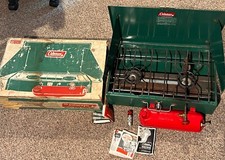 VINTAGE COLEMAN Camping Stove Gas 413G499 w Box Paperwork Extras 1970s USA Made