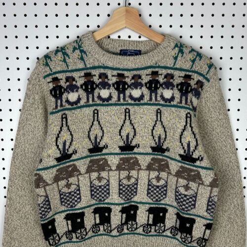 Bogaty w wełnę wełniany sweter z okrągłym dekoltem lata 90. Pilgrim Vintage Amisz Buggy Damski rozmiar Medium - Zdjęcie 1 z 6