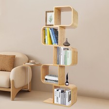5 Tier Wood Geometric Bookcase S-Shaped Display Bookshelf Storage Room Divider