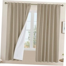 100 Blackout Natural Linen Curtains, 63 Inches 52"W x 63"L Pack of 2 Taupe