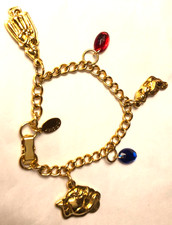 Disney Charm Dangle Bracelet Aladdin Gold Tone Small Wrist 6 1/2" Applause Stamp