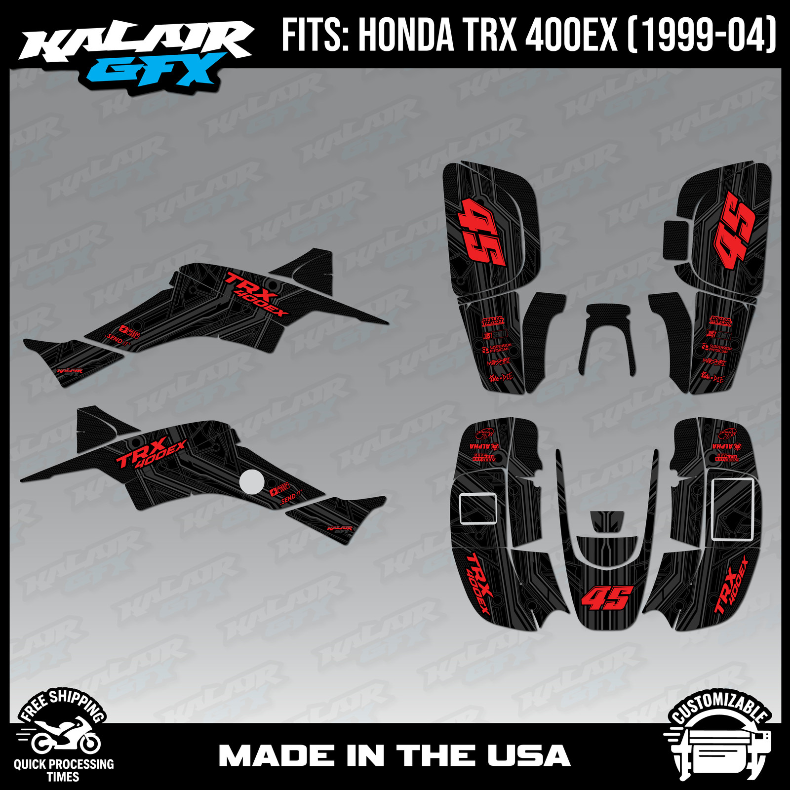 Graphics Kit for ATV Honda TRX 400EX (1999-2004) Electron Series - RED-SHIFT