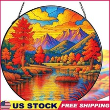 Autumn Landscape Stained Glass Sun Catcher Window D cor Gift Nature Lovers New