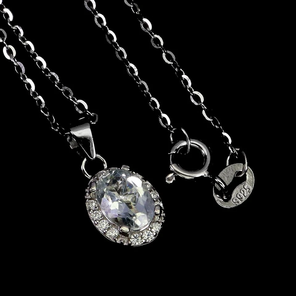 925 Argento Sterling Collana Ovale Acquamarina 7x5mm Gemma Senza USA Import Fees - Immagine 2 di 4
