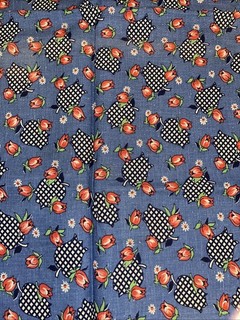 UNCUT Vintage Feedsack Fabric Flour Seed Perrywinkle Blue Red Black Check Tulips