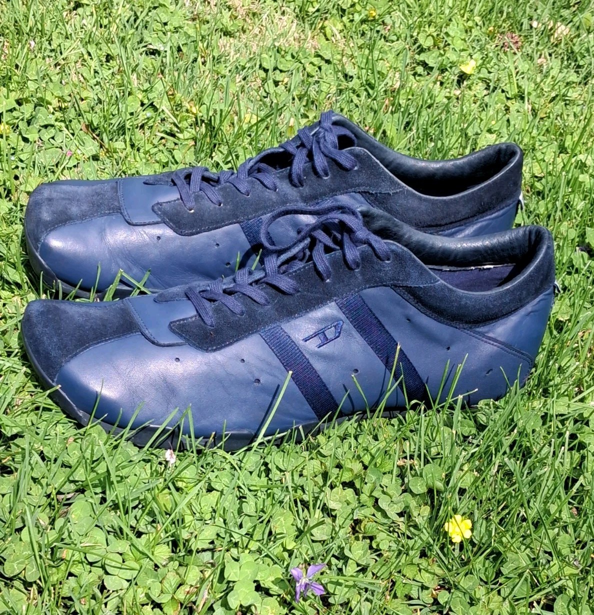 Diesel Wish Blue Leather Suede Shoes Trainers Square Toe Vtg Mens Sz 16 Y2K