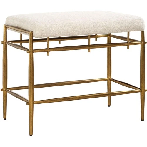 Uttermost 53039 Karleen Antique Brass and Ivory Chenille Bench - Picture 2 of 7