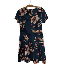 Vince Camuto Teal Blue with white, black and pink flowers Swing Dress