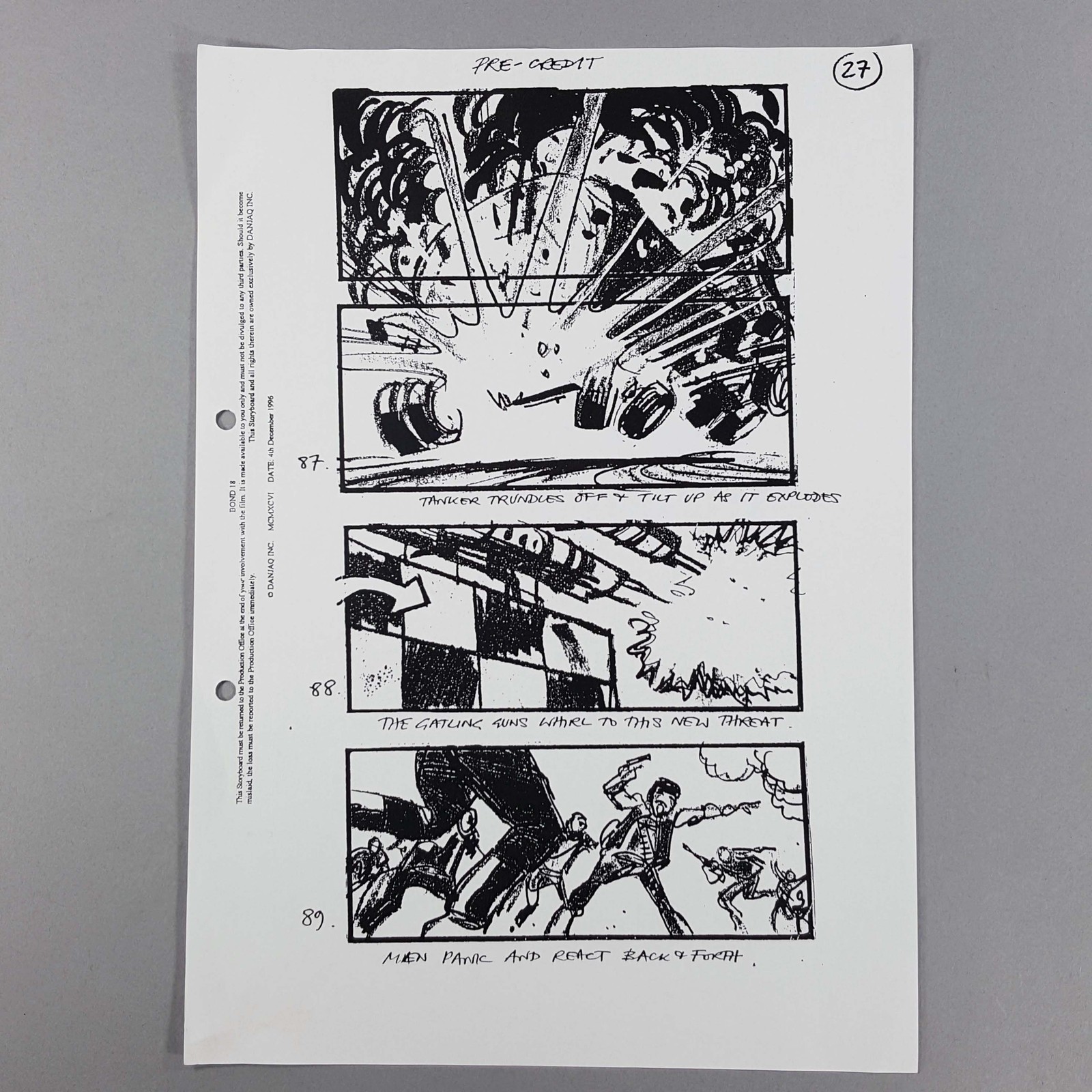 James Bond TND Storyboard Pre-Credit Airbase Explosion Gatling Gun Panic COA