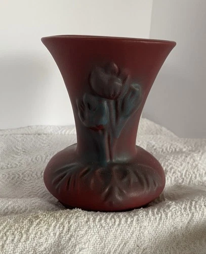 Van Briggle Pottery Anemone Vase Mulberry Glaze Maroon Blue 4-3/4 inches Tall