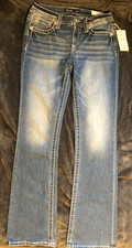 NWT Miss Me Womens Denim Blue Jeans 28x34 Mid Rise Slim Fit Boot Cut Designer