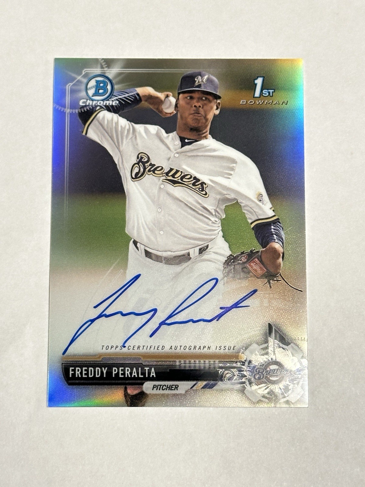 2017 Bowman Chrome Freddy Peralta Refractor Auto Brewers RC /499 Mets