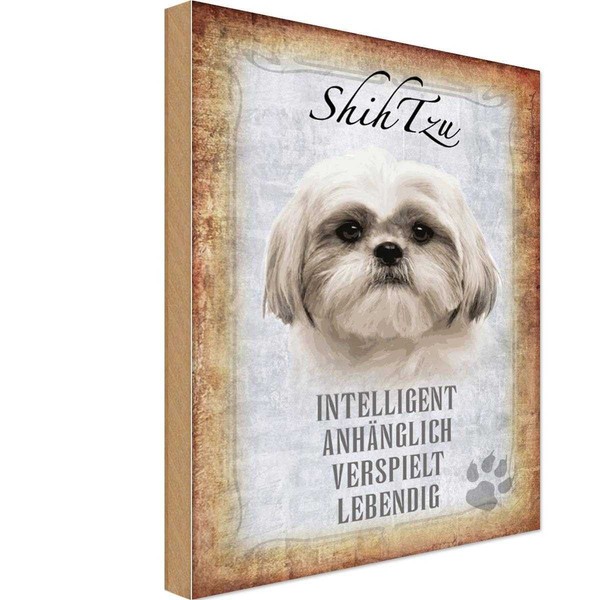 Holzschild 18X12 Cm Shih Tzu Hund Tier Haustier Deko Geschenk Holz Schild-image