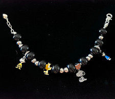 Peanuts Snoopy Woodstock Metal Charm Bracelet Black & Silver Bead Bracelet