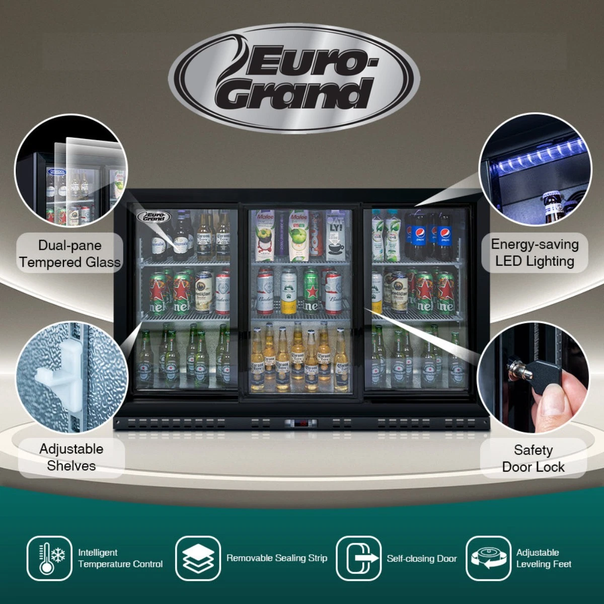 Euro Grand Commercial 320L 3 DOOR Under Bench Beer Back Bar Fridge Refrigerator - Picture 13 of 13