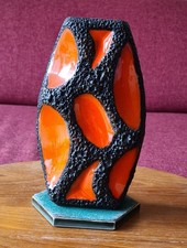 Roth Keramik Orange Fat Lava 309 Lozenge Vase. 19cm. Superb Vintage Condition.