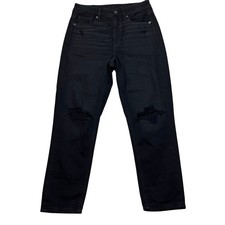 American Eagle Jeans Womens 4 Short Black Mom Distressed High Rise 5703922331