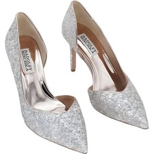 Badgley Mischka Daisy II D'Orsay Pointed Toe Pumps Silver Glitter US 6