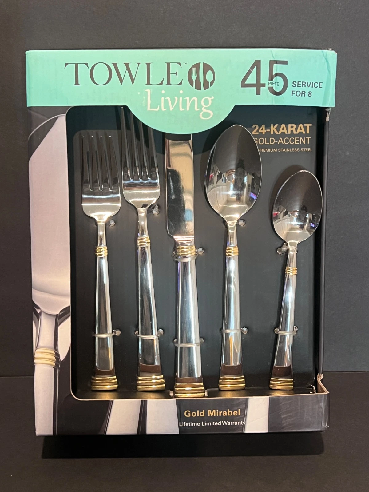 Towle Living Mirabel 45-Piece 24K Gold Plated Stainless Flatware + Hostess Set