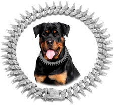 Silver Dog Chain Collar Cool Spiked Style Necklace Bling Diamond Cuban Link