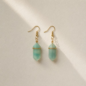 Natural Amazonite Geometric Drop Earrings 18K Gold Plated Calm & Truth