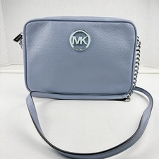 Michael Kors Fulton Blue Pebbled Leather Camera Crossbody Handbag EUC