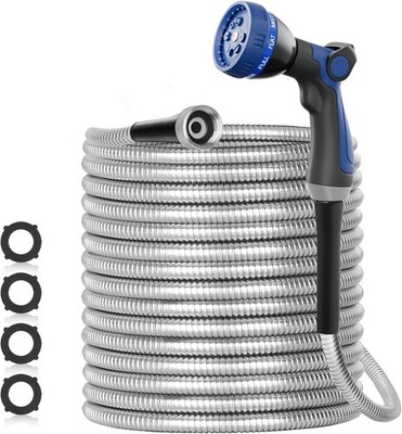 SPECILITE 50ft Heavy Duty Metal Hose Never Kink Silver