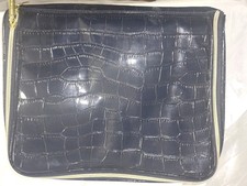 Estee Lauder Navy Blue Makeup Cosmetic Travel Carrying Case Crocodile Leather