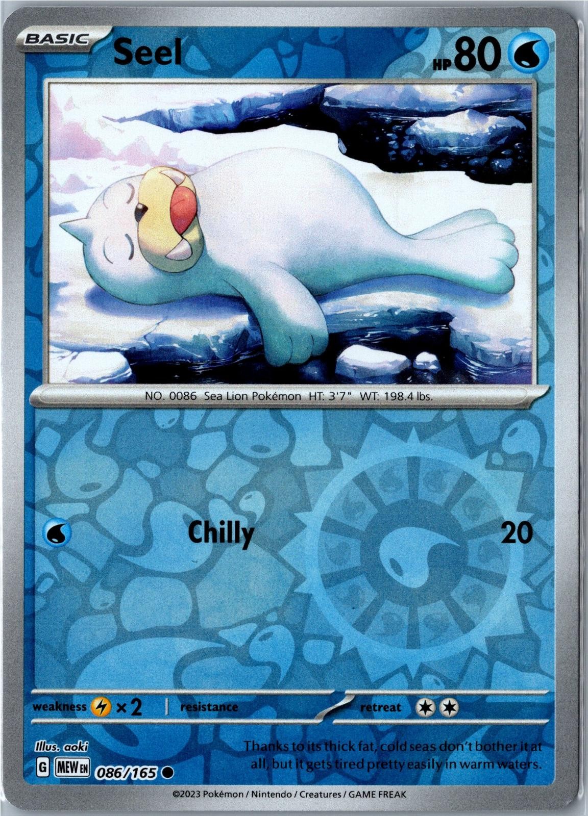 Pokemon Card - Seel 086/165 151 Common Reverse Holo Near Mint