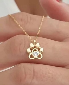 Authentic 1Ct Round Cut Lab Created Diamond Dog Paw Lover Pendant 14K Yellow Gold Plated