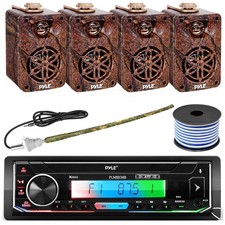 Pyle PLMRB38B Bluetooth Marine Stereo, 4x 3.5  3Way Camo Speakers, Antenna, Wire
