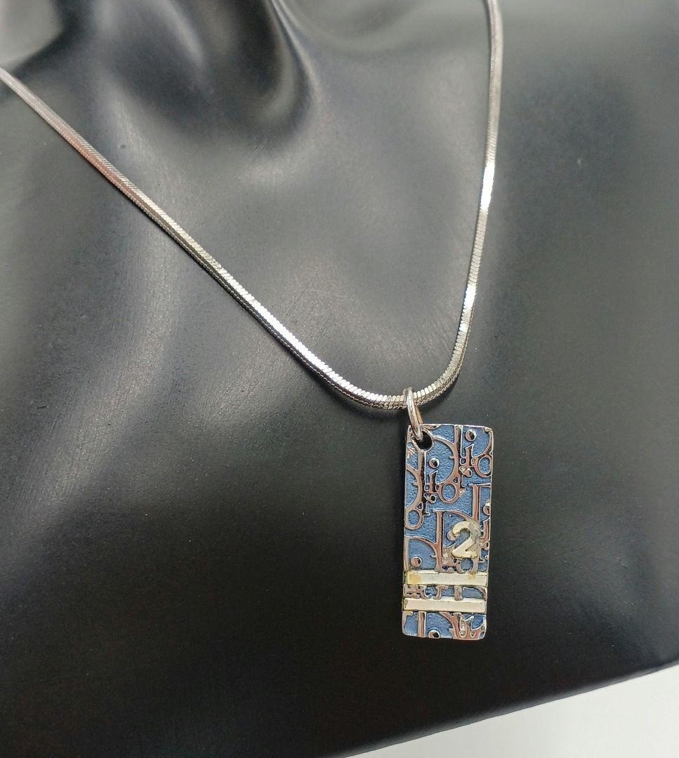 Christian Dior Trotter Necklace Silver Blue CD Logo Pendant