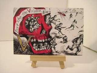 v is for violence Original Collage 4 x 6 inch art Outsider Surreal Raw Brut