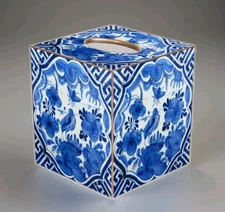 Marye-Kelley Delft Bird Decoupage Hand  painted Tissue Box Cover  USA New