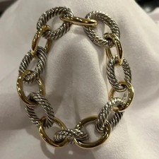 David Yurman silver 18k Gold Bracelet 12mm 7.5” Oval Link Chain 2 Tone Mixed