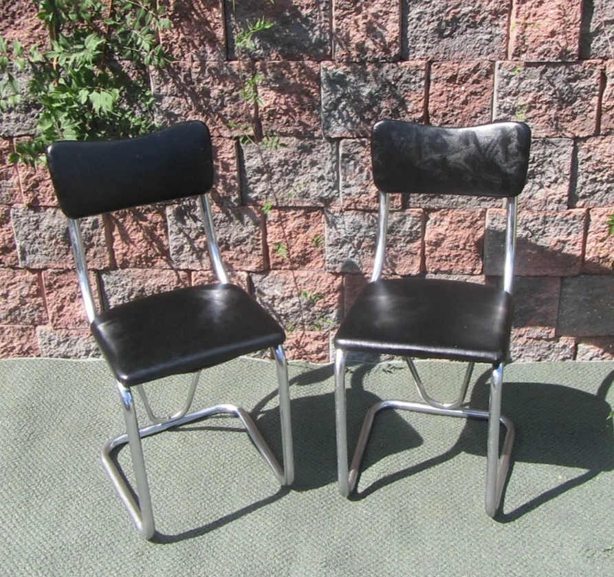 Sillas de comedor voladizas de cromo Lloyd firmadas Art Deco cromadas raras Foto 3 de 4