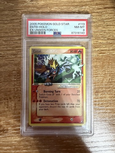 2005 POKEMON EX UNSEEN FORCES GOLD STAR #113 ENTEI-HOLO PSA 8