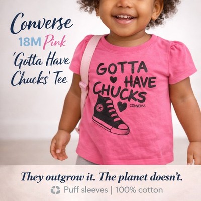 Converse Baby Mädchen T-Shirt 18M Rosa Grafik Tee Baumwolle Puffärmel Chucks