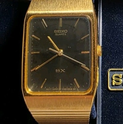 SEIKO 5Y95-5000 Vintage Men's Watch Black Dial Gold Tone In